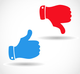 Red blue like icon and red dislike icon with thumbs vector