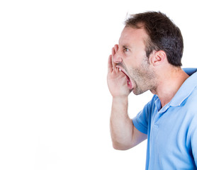 Fototapeta premium Angry, mad, upset man yelling at someone