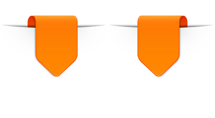 Orangener Sticker Pfeil mit Schatten, Textfreiraum, 2 Varianten