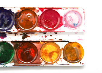 watercolor paints on a white background
