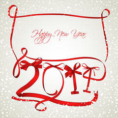 Red ribbons New Year 2014 greeting card