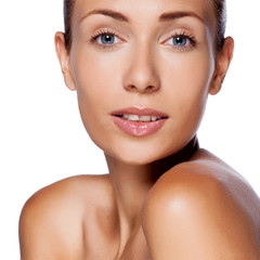 Obraz premium Portrait of young beautiful woman with perfect skin