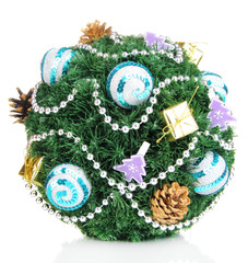 Christmas fir-tree ball with decoration isolated on white