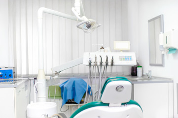 Dentist office interior with tools and dental equipment, dentist