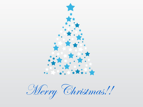 Tarjeta de Feliz Navidad con árbol de estrellas azules y blancas