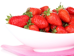 Fresh strawberry in bowl isolated on white