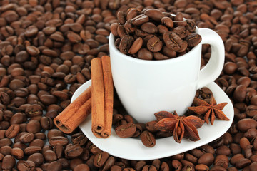 Coffee beans in cup close-up