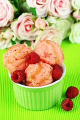 Delicious ice cream in bowl close-up