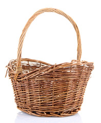 Fototapeta na wymiar Empty wicker basket, isolated on white