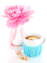 Cup of tea with lemon isolated on white