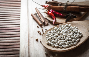 herbs and spices on wooden retro style