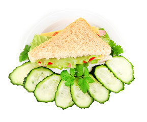 Fresh and tasty sandwich isolated on white