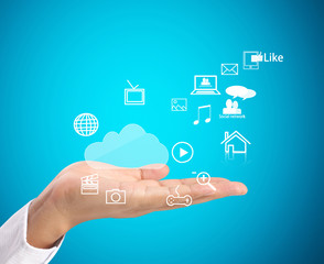 modern social buttons in  hand