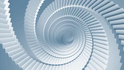 Zelfklevend Fotobehang Blue 3d illustration background with spiral stairs perspective © evannovostro