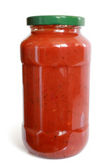 Fototapeta na wymiar Tomato sauce in glass jar
