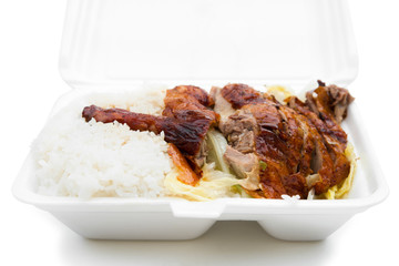 lunch box of roasted duck with clipping path
