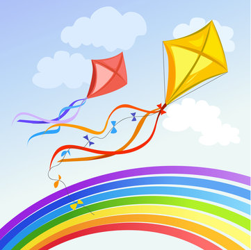 kite with rainbow and clouds