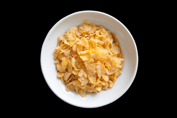 cornflake breakfast on black background