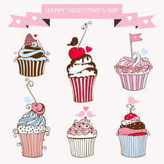 Vector collection of cupcakes for valentines day