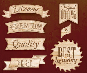 Set of ribbons and labels with text quality and best, premium.