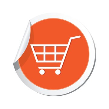 Sticker with shopping cart icon. Vector illustration