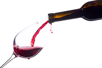 Red wine on white background