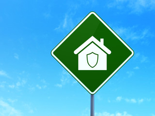 Privacy concept: Home on road sign background