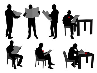Obraz premium man reading newspapers silhouettes - vector