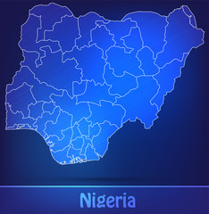 Grenzkarte von Nigeria mit Grenzen in einfarbig Scribble