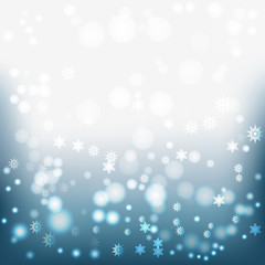 голубой фон с светящимися частичками снежинками - obrazy, fototapety, plakaty