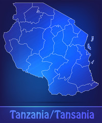 Obraz premium Grenzkarte von Tansania mit Grenzen in einfarbig Scribble