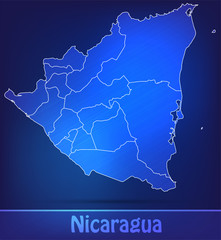 Grenzkarte von Nicaragua mit Grenzen in einfarbig Scribble