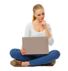 Worried girl with laptop