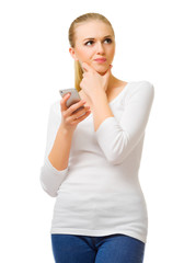 Worried young girl with mobile phone