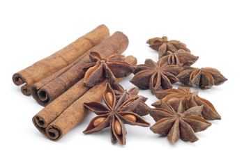 anise and cinamon isolated on white background