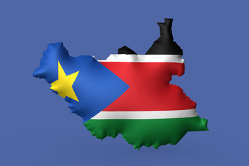Flag of South Sudan super embossed on map