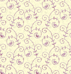 Seamless pattern with birds singing on the branches.