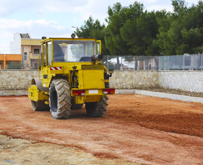 Obraz premium Construction site - road roller compact foundation