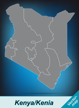 Kenia mit Grenzen in leuchtend grau