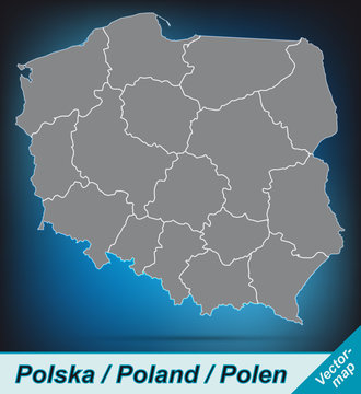 Fototapeta Polen mit Grenzen in leuchtend grau