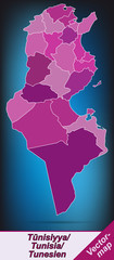 Grenzkarte von Tunesien mit Grenzen in Violett
