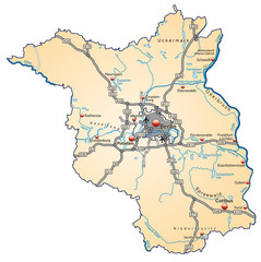 Brandenburg  mit Verkehrsnetz in Pastelorange