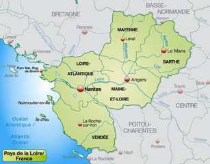 Pays-de-la-Loire mit Grenzen in Pastelgrün