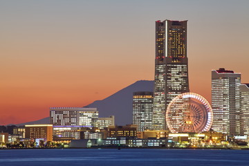Fototapeta premium Yokohama city over the Mt. Fuji