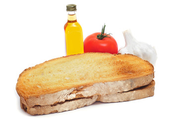 ingredients for pa amb tomaquet, bread with tomato, typical of C