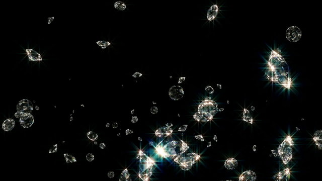 Gorgeous diamonds falling down. 3D