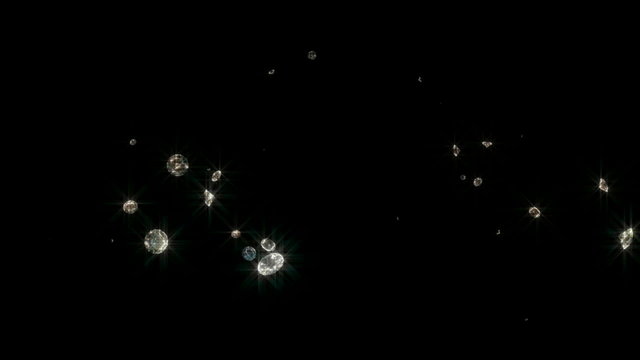 Flying diamonds hit the floor and fly away. 3D