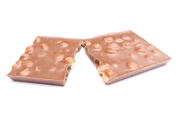 Chocolate with nuts on white background