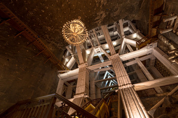 scaffolding in a salt mine in Poland