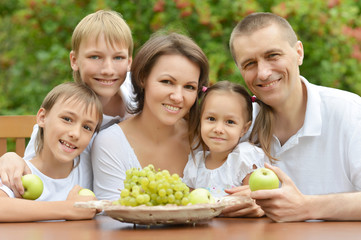 Family eating fruits outdoors